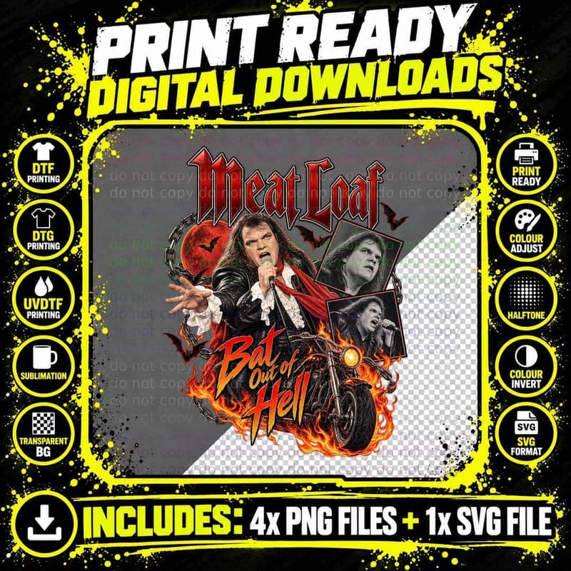 Meat Loaf Bat Out of Hell Vintage 70s Classic Rock Music Png SVG Digital Bundle