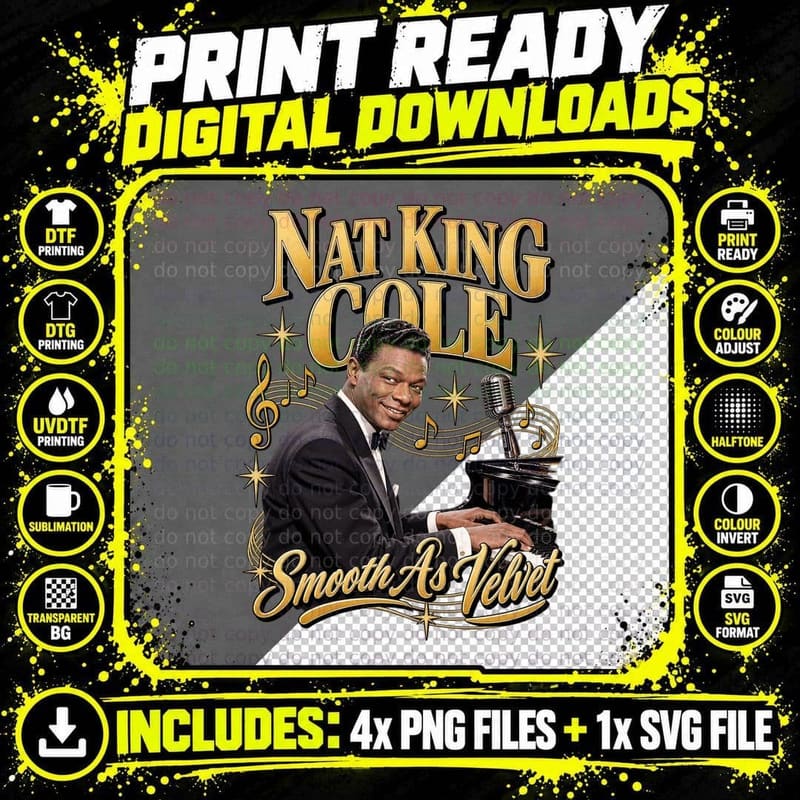 Nat Smooth As Velvet 50s Jazz Crooner Piano Retro Vintage Singer Music T-Shirt Png SVG Digital Bundle