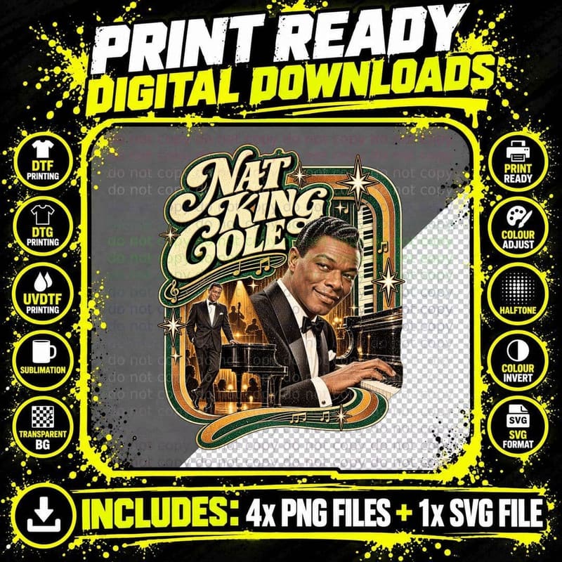Nat King Cole Vintage Jazz Piano Retro 1950s Crooner Png SVG Digital Bundle