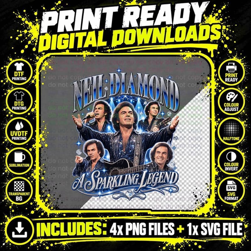 Neil Diamond Vintage Sweet Caroline Music Legend Retro Png SVG Digital Bundle
