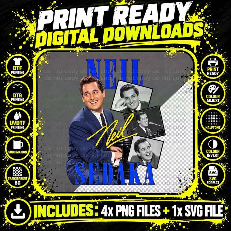 Neil Sedaka Vintage 60s Piano Pop Music Retro Photo Png SVG Digital Bundle