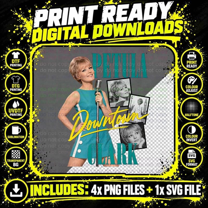 Petula Clark Vintage 60s British Pop Mod Downtown Music Png SVG Digital Bundle