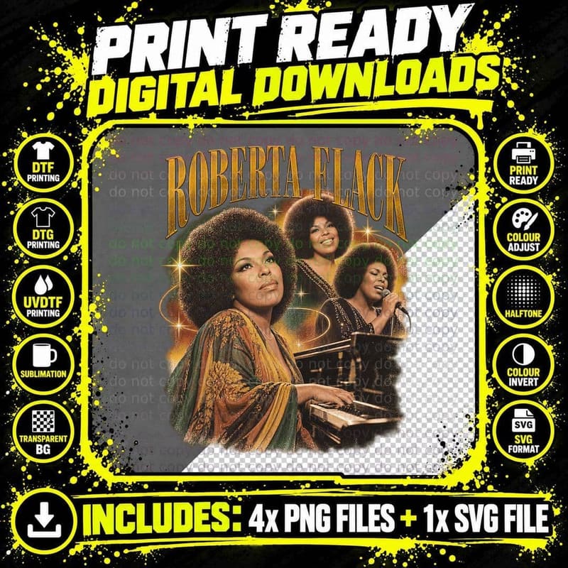 Roberta 70s Soul Jazz Piano Singer Retro Vintage Afro Photo Collage T-Shirt Png SVG Digital Bundle