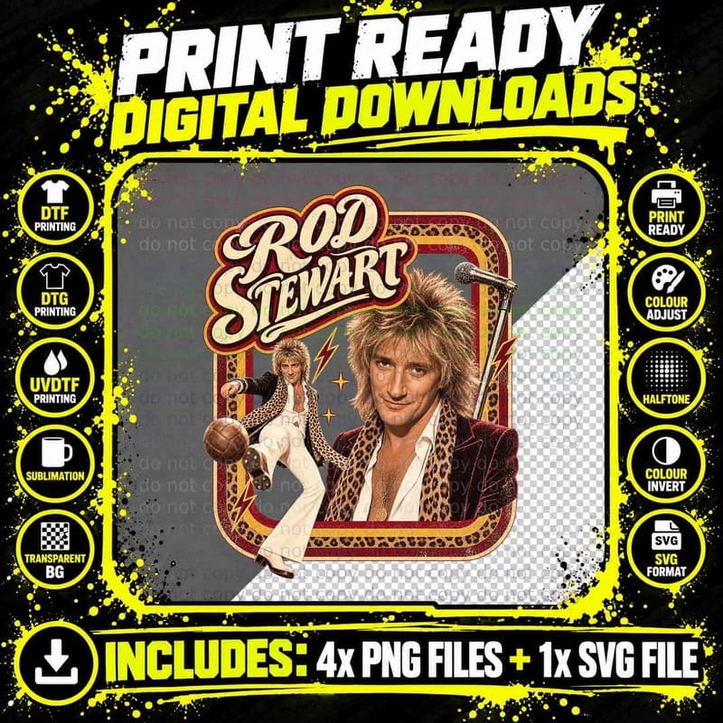 Rod 70s Rock Singer Retro Vintage Leopard Print Football Spiky Hair T-Shirt Png SVG Digital Bundle
