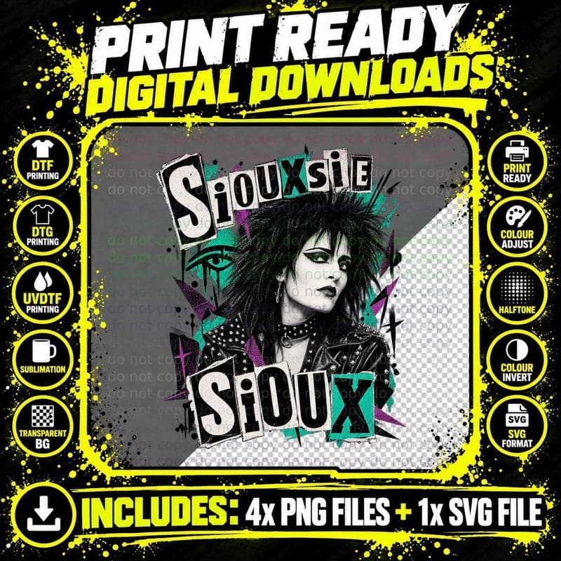 Siouxsie 80s Goth Post Punk Singer Ransom Note Retro Vintage Eyeliner T-Shirt Png SVG Digital Bundle