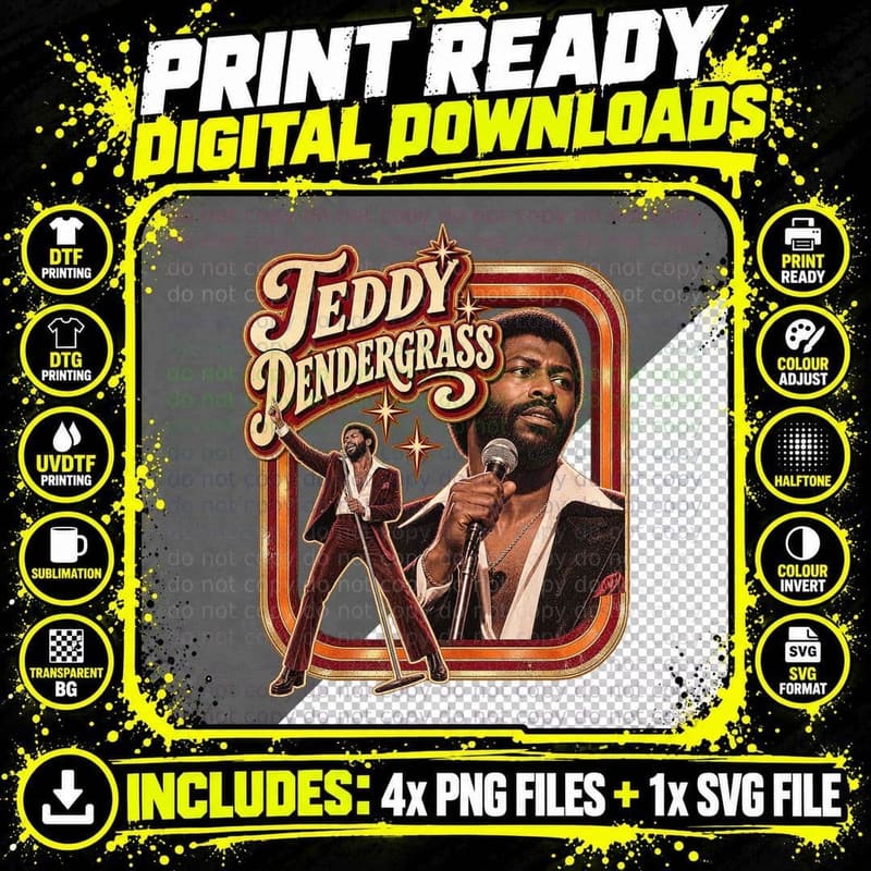 Teddy 70s Philly Soul Singer Retro Vintage Microphone Stage Music Fan T-Shirt Png SVG Digital Bundle