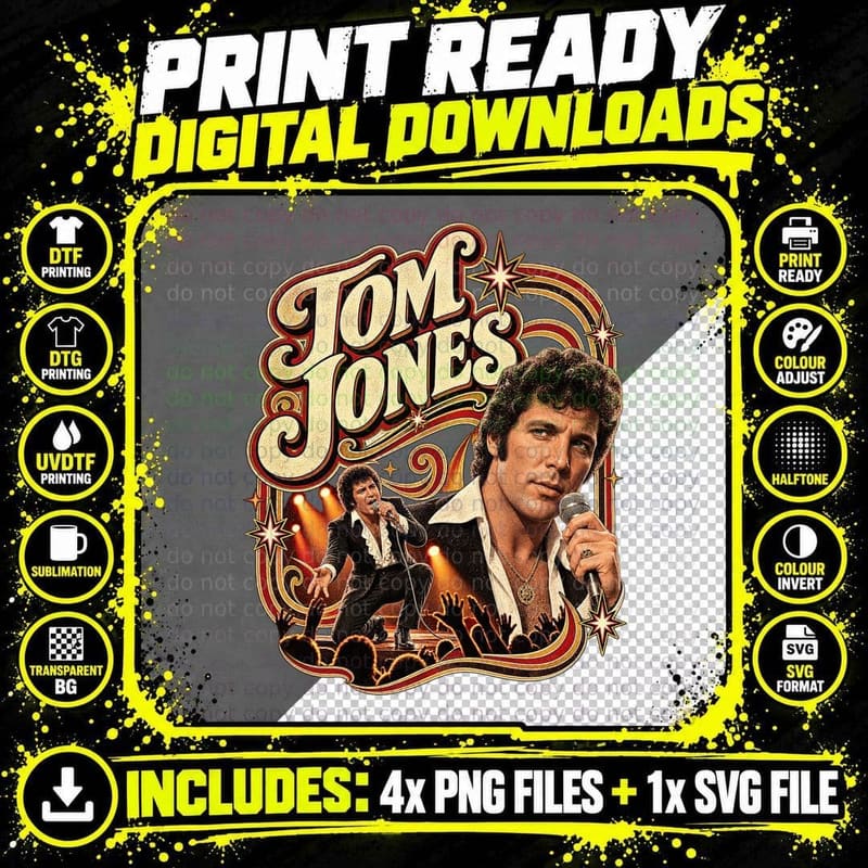 Tom 60s Welsh Soul Singer Retro Vintage Concert Stage Crowd Music Fan T-Shirt Png SVG Digital Bundle