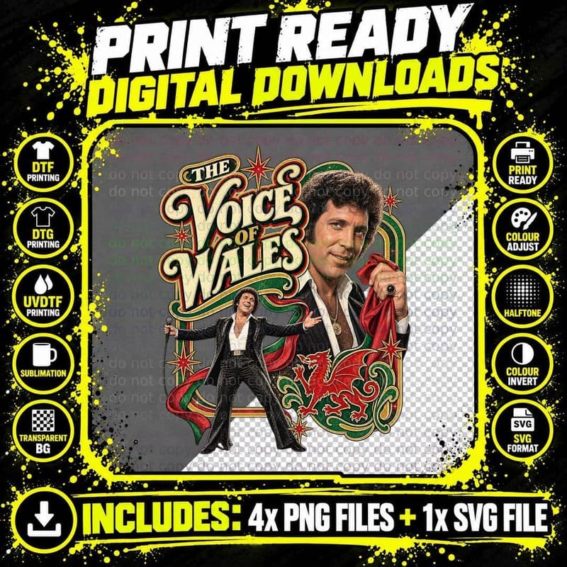 Tom Jones The Voice of Wales Vintage Vegas Concert Retro Png SVG Digital Bundle