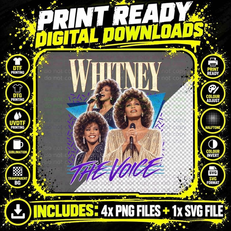 Whitney Houston 80s Vintage Collage The Voice Retro Pop Png SVG Digital Bundle