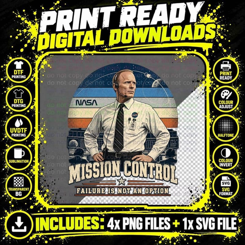 Mission Control Failure Is Not an Option Flight Director Space Race T-Shirt Png SVG Digital Bundle