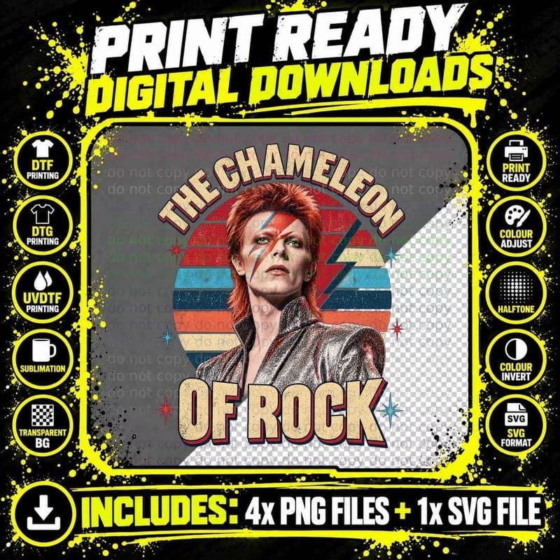 David Bowie The Chameleon of Rock Vintage Glam Rock 70s Png SVG Digital Bundle