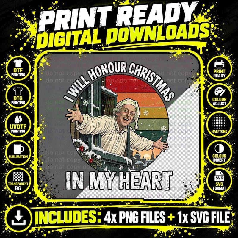 I Will Honour Christmas in My Heart Scrooge 50s Classic Movie Retro T-Shirt Png SVG Digital Bundle