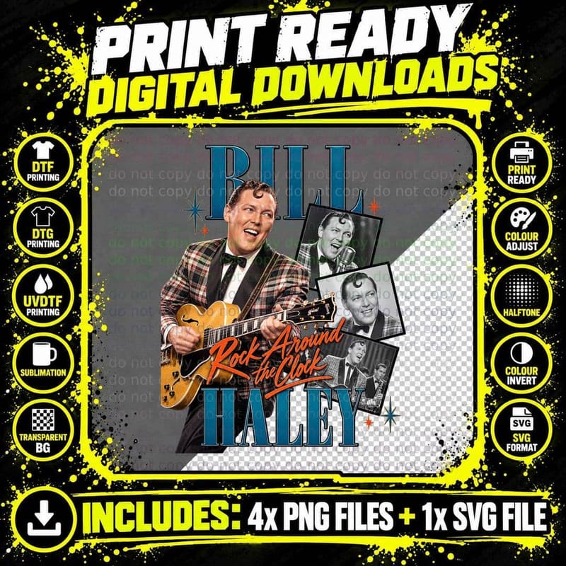 Bill Haley Vintage Rock Around the Clock 50s Rockabilly Png SVG Digital Bundle