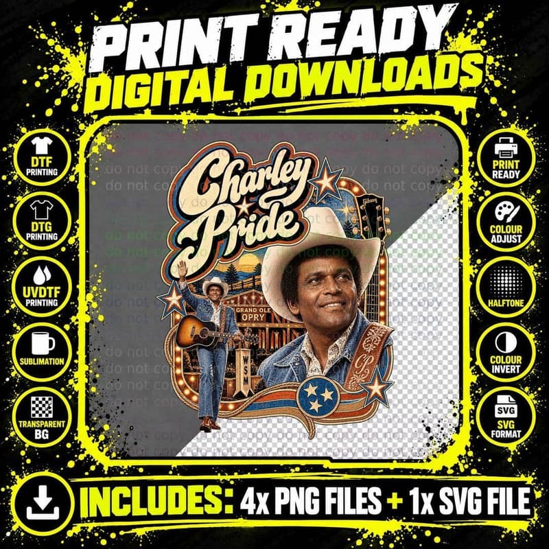 Charley 70s Nashville Country Singer Retro Vintage Cowboy Hat Guitar T-Shirt Png SVG Digital Bundle