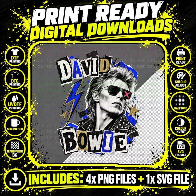 David 70s Glam Rock Singer Punk Ransom Note Collage Retro Vintage T-Shirt Png SVG Digital Bundle