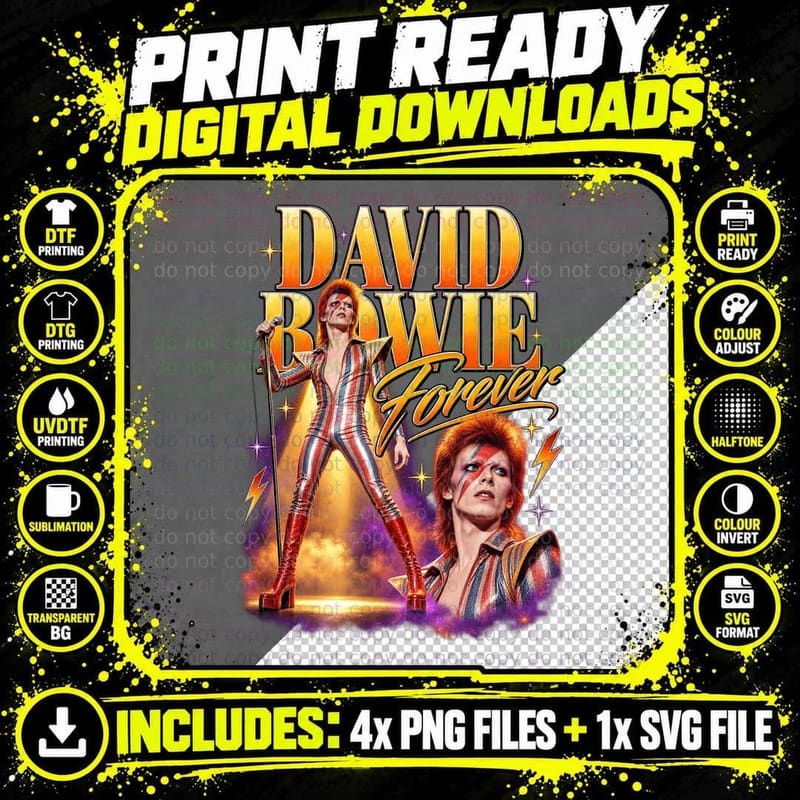 David Forever 70s Glam Rock Lightning Bolt Singer Retro Vintage Jumpsuit T-Shirt Png SVG Digital Bundle