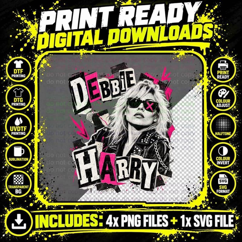 Debbie 80s New Wave Punk Singer Ransom Note Retro Vintage Blonde T-Shirt Png SVG Digital Bundle