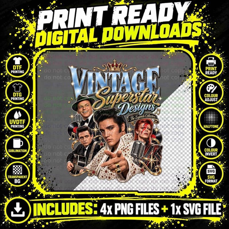 Vintage Superstar Legends Retro Music Icons Classic Rock Png SVG Digital Bundle