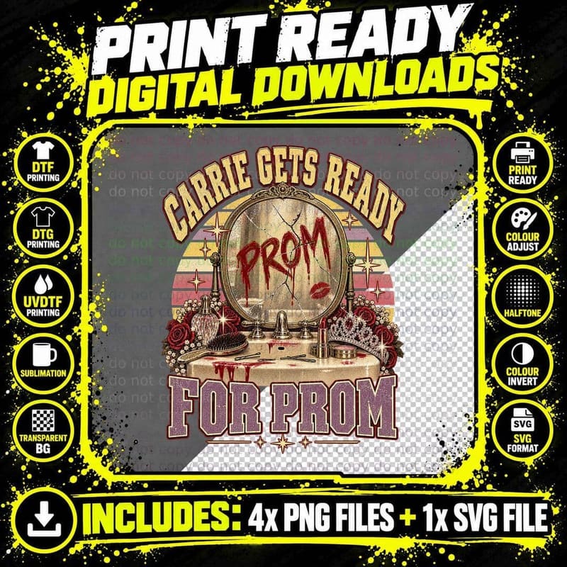 Gets Ready For Prom Bloody Vanity Mirror Tiara Telekinetic 70s Horror T-Shirt Png SVG Digital Bundle