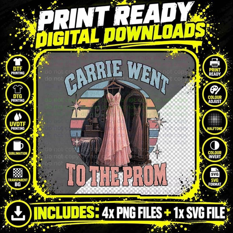 Went To The Prom Pink Dress Hanger Bedroom Mirror Telekinetic 70s Horror T-Shirt Png SVG Digital Bundle