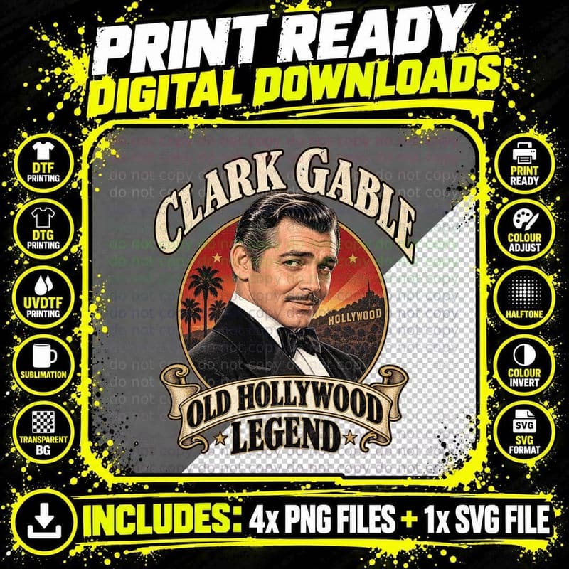 Clark Old Hollywood Legend 30s Leading Man Retro Vintage Movie Star T-Shirt Png SVG Digital Bundle