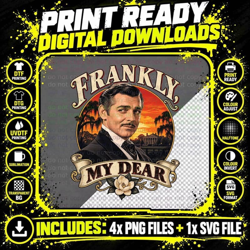Frankly My Dear Rhett Southern Classic Movie Quote Retro Vintage Sunset T-Shirt Png SVG Digital Bundle