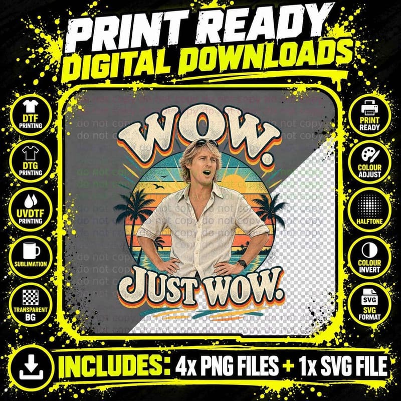 Wow Just Wow Owen Funny Meme Movie Star Linen Shirt Beach Palm Trees T-Shirt Png SVG Digital Bundle