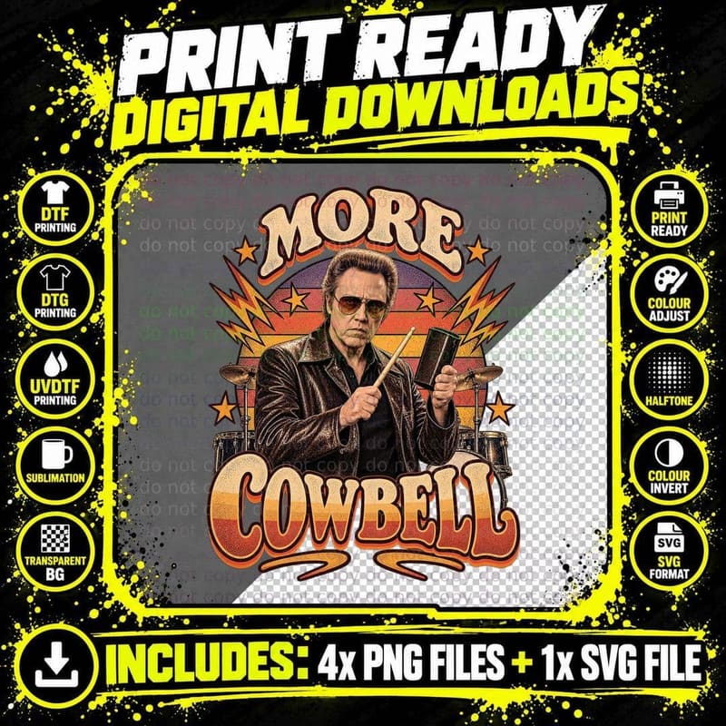 SNL More Cowbell Vintage Christopher Walken Comedy Png SVG Digital Bundle