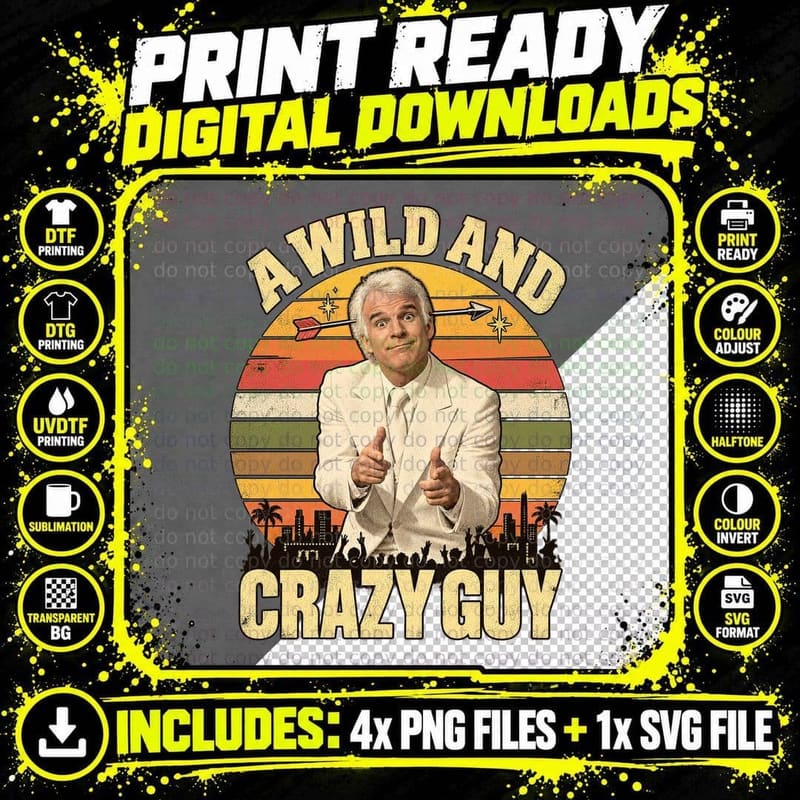 A Wild and Crazy Guy Steve White Suit Finger Guns 70s Stand Up Comedy T-Shirt Png SVG Digital Bundle