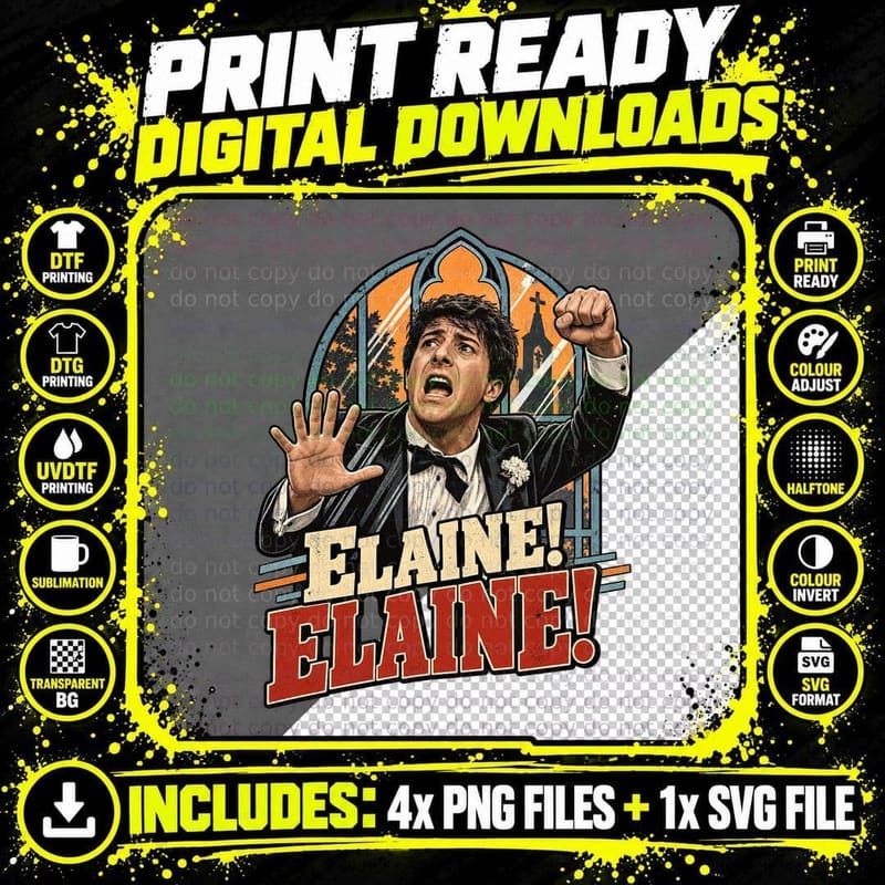 Elaine Elaine Benjamin Church Wedding 60s Romance Movie Quote Retro T-Shirt Png SVG Digital Bundle