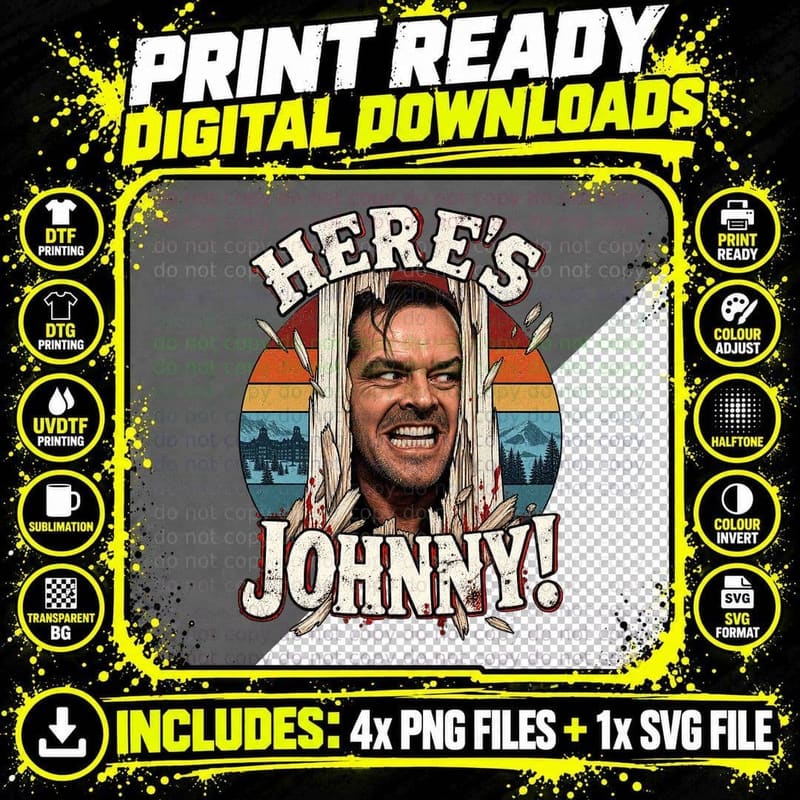 Here's Johnny Jack Torrance 80s Horror Movie Quote Retro Vintage Axe T-Shirt Png SVG Digital Bundle