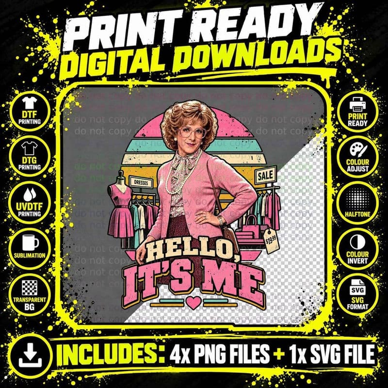Hello It's Me Dorothy 80s Comedy Movie Pink Cardigan Retro Vintage T-Shirt Png SVG Digital Bundle