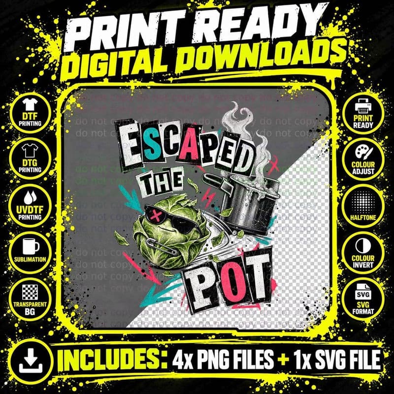 Escaped The Pot Punk Brussels Sprout Sunglasses Funny Christmas Dinner T-Shirt Png SVG Digital Bundle