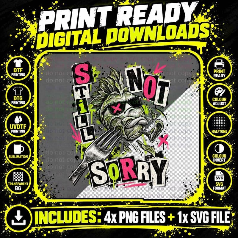 Still Not Sorry Punk Brussels Sprout Sunglasses Fork Christmas Dinner T-Shirt Png SVG Digital Bundle