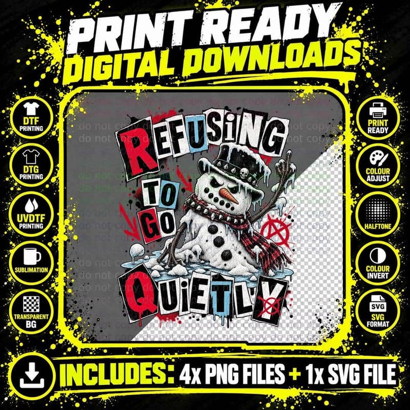 Last Snowman Standing Refusing To Go Quietly Melting Punk Christmas T-Shirt Png SVG Digital Bundle