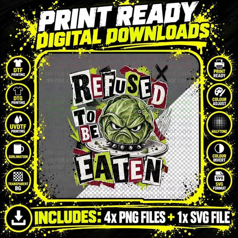 Refused To Be Eaten Angry Punk Brussels Sprout Christmas Dinner Funny T-Shirt Png SVG Digital Bundle