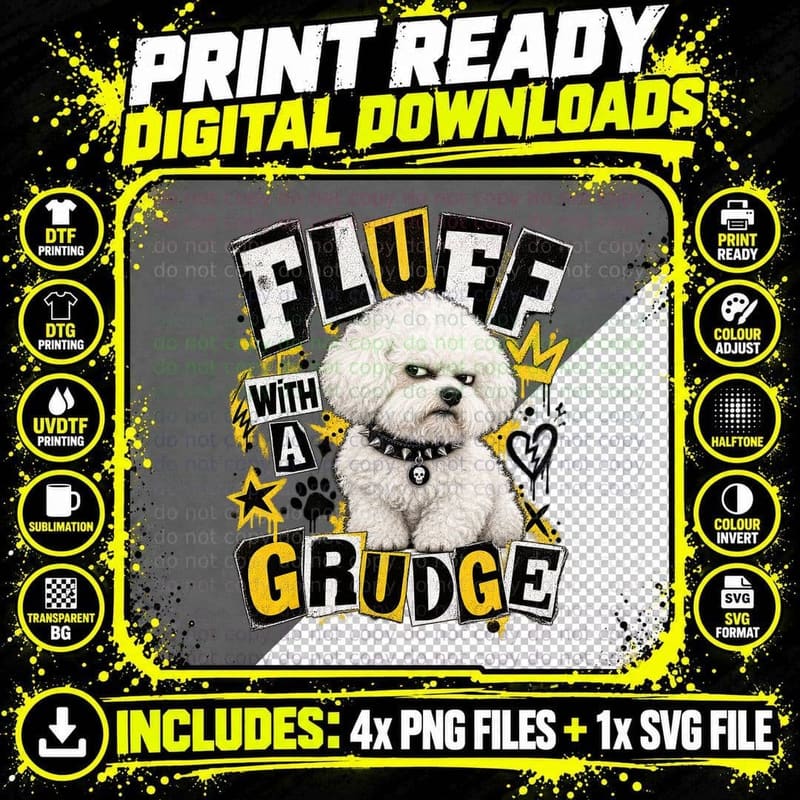 Bichon Frise Fluff With A Grudge Punk Rock Ransom Note Funny Dog Lover T-Shirt Png SVG Digital Bundle