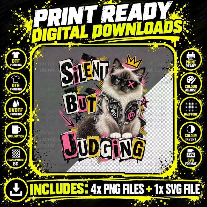 Birman Silent But Judging Punk Rock Ransom Note Funny Cat Sunglasses T-Shirt Png SVG Digital Bundle