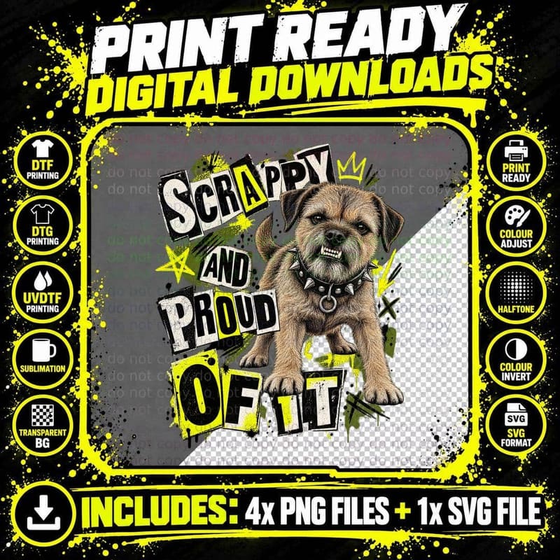 Border Terrier Scrappy And Proud Of It Punk Rock Ransom Note Dog Lover T-Shirt Png SVG Digital Bundle