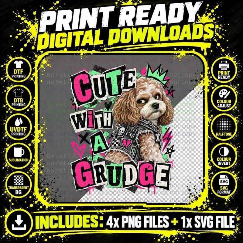 Cavapoo Cute With A Grudge Punk Rock Ransom Note Grunge Funny Dog Lover T-Shirt Png SVG Digital Bundle