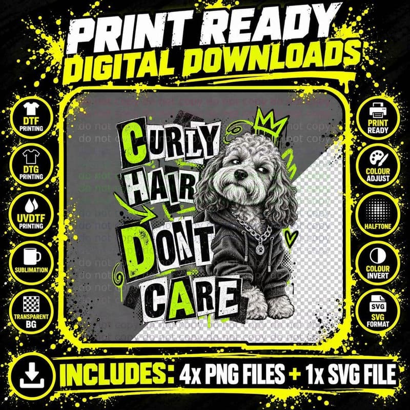Cockapoo Curly Hair Dont Care Punk Rock Ransom Note Funny Dog Lover T-Shirt Png SVG Digital Bundle