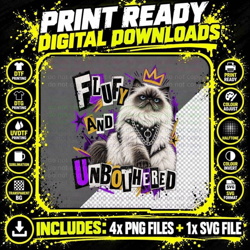 Himalayan Cat Fluffy And Unbothered Punk Rock Ransom Note Kitty Lover T-Shirt Png SVG Digital Bundle
