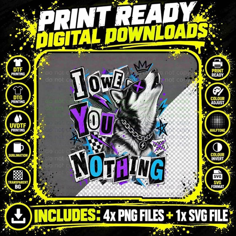 Husky I Owe You Nothing Punk Rock Ransom Note Howling Funny Dog Lover T-Shirt Png SVG Digital Bundle
