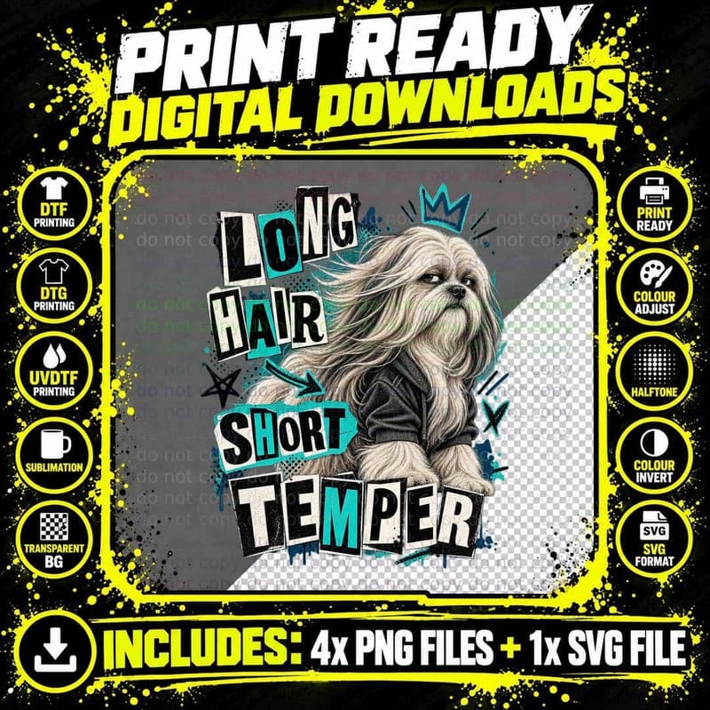 Lhasa Apso Long Hair Short Temper Punk Rock Ransom Note Funny Dog Lover T-Shirt Png SVG Digital Bundle