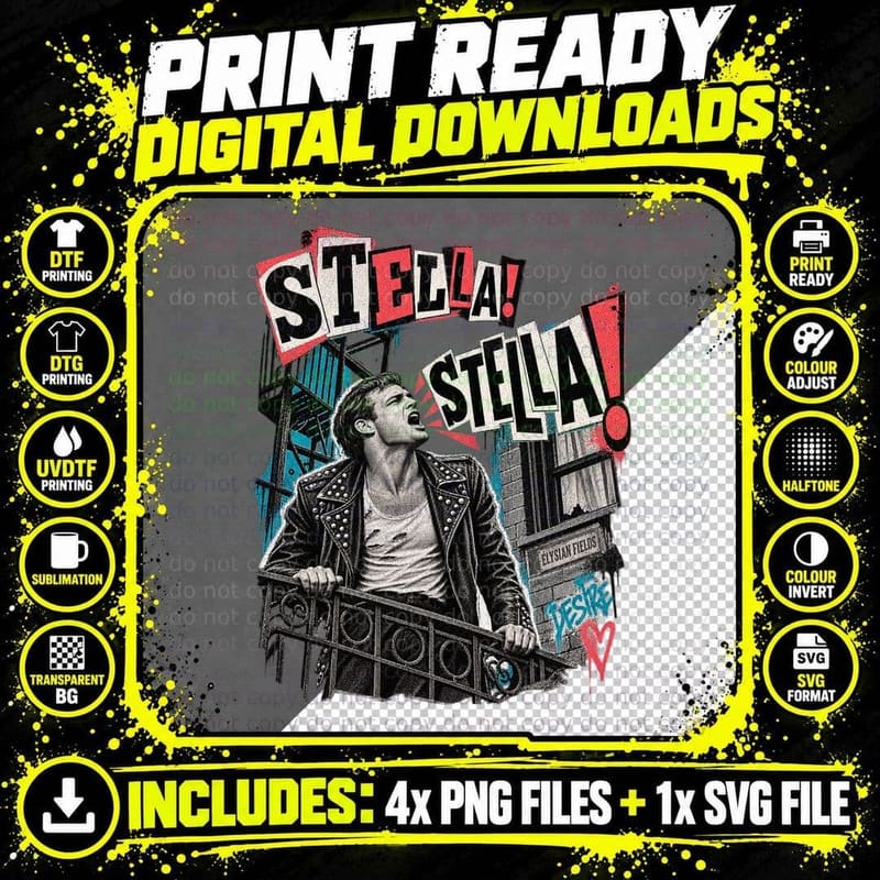 Marlon Stella Stella Punk Rock Ransom Note 50s New Orleans Drama Movie T-Shirt Png SVG Digital Bundle