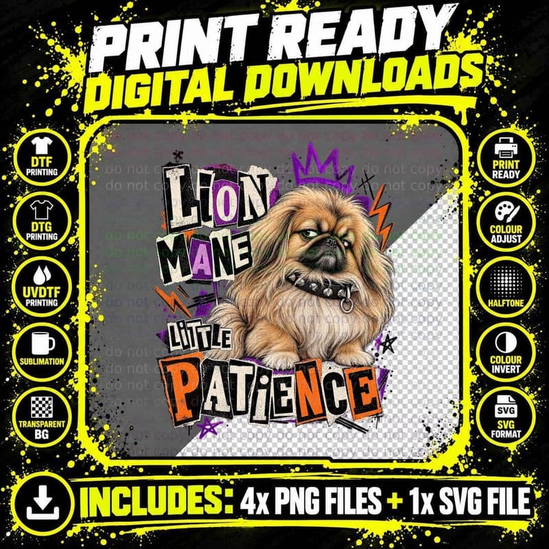 Pekingese Lion Mane Little Patience Punk Rock Ransom Note Funny Dog T-Shirt Png SVG Digital Bundle
