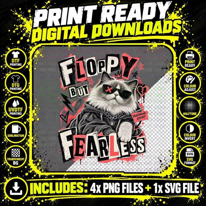 Ragdoll Floppy But Fearless Punk Rock Ransom Note Grunge Funny Cat Lover T-Shirt Png SVG Digital Bundle