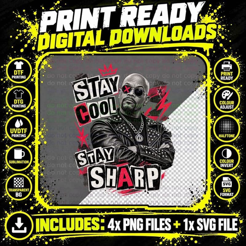 Samuel Stay Cool Stay Sharp Punk Rock Ransom Note Actor Studded Leather T-Shirt Png SVG Digital Bundle