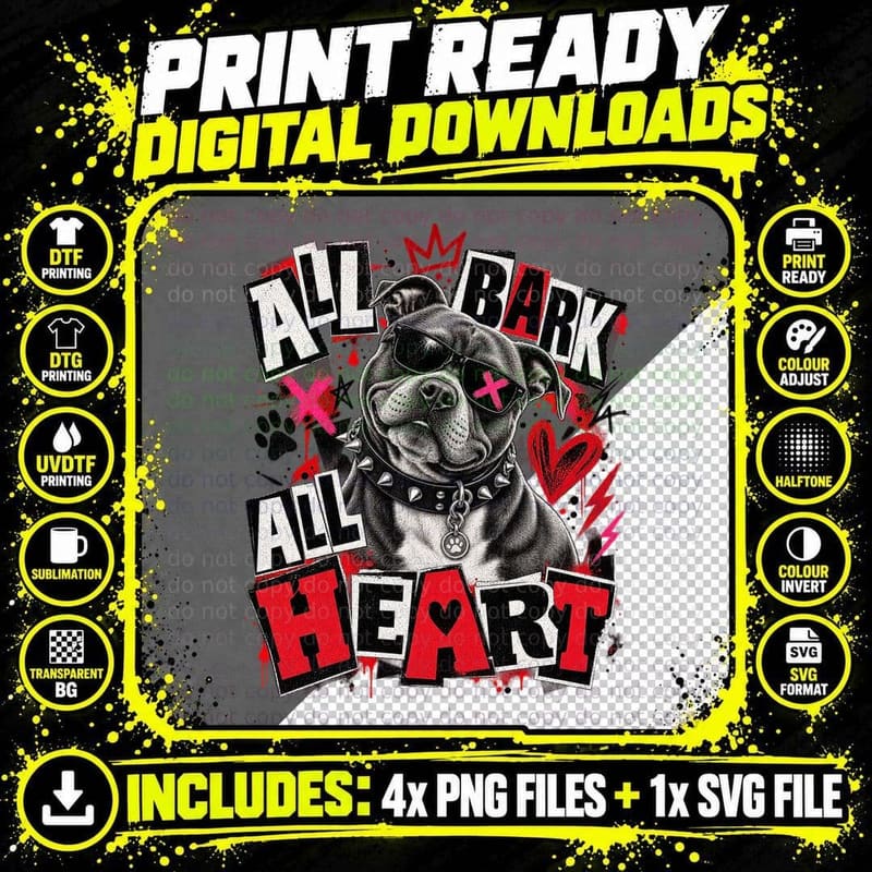 Staffy All Bark All Heart Punk Rock Ransom Note Staffordshire Terrier T-Shirt Png SVG Digital Bundle