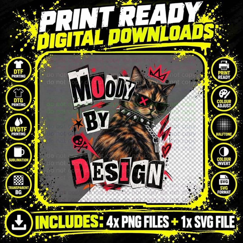 Tortoiseshell Moody By Design Punk Rock Ransom Note Tortie Cat Lover T-Shirt Png SVG Digital Bundle